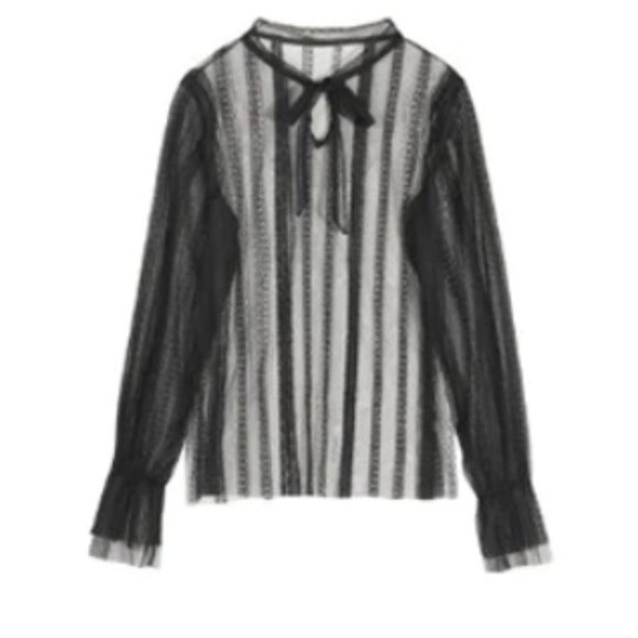 Black Tie Neck See-Through Blouse - Picture 5 of 5